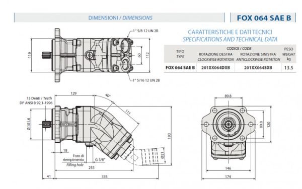 Pístové čerpadlo 64 cm³ LEVÉ - řady FOX SAE B 64 cm³ | HSP Partners s.r.o. - Krnov